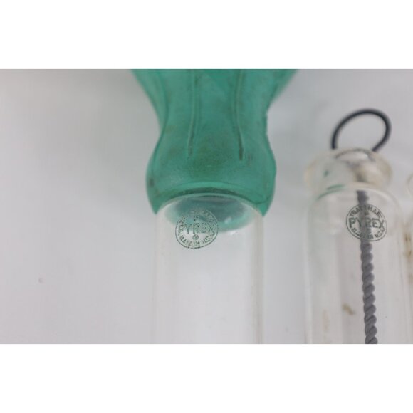 Vtg 1940s 40s Set of 3 Pyrex Glass Turkey Baster Tube with Bulb Teal Green USA - Picture 3 of 5